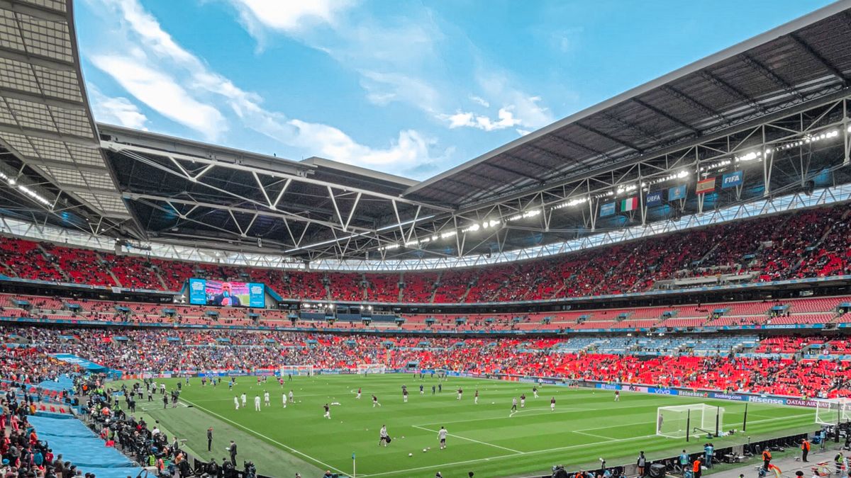 A football stadium filling up before a World Cup match